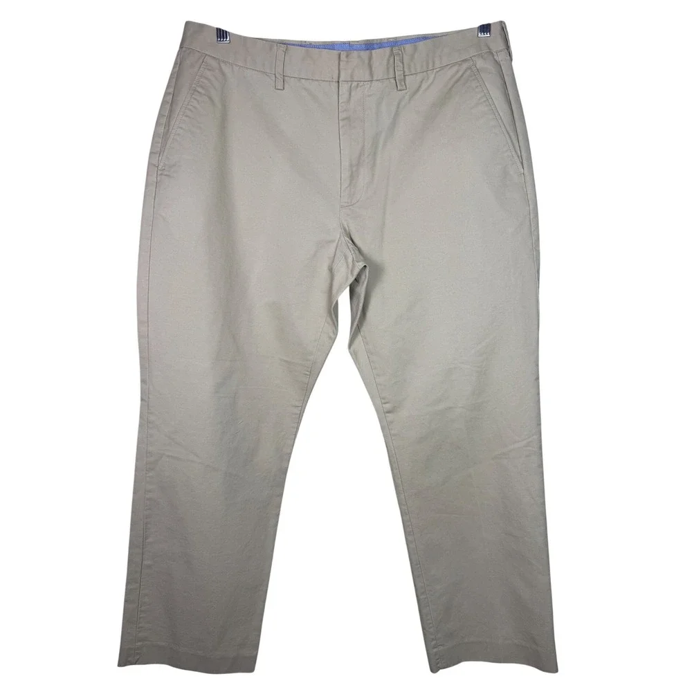 J. Crew Bedford Pant Mens 36x27 Khaki Tan Cotton Twill Straight Chino‎
